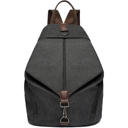 Canvas Rucksack Damen Vintage Daypack mit vielen Fächern, Schwarz