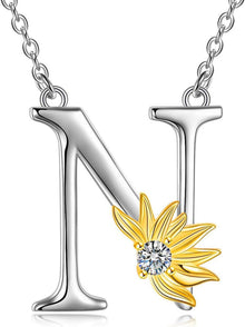 925 Sterling Silber Sonnenblumen Initial Buchstaben Halskette