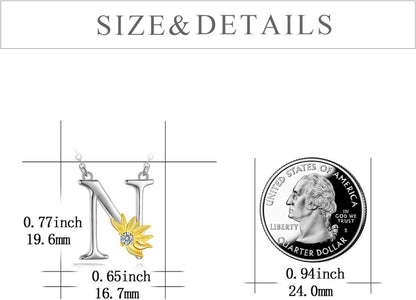 Sterling Silber Sonnenblumen Initial Alphabet Halskette für Damen