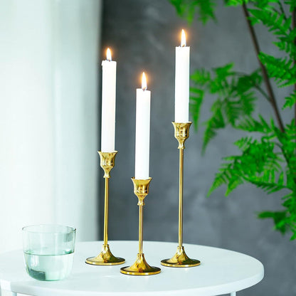 Vintage Kerzenständer Set Metall Gold 3er Stabkerzenhalter