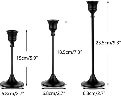 Kerzenständer Schwarz Metall 3er Set Vintage Deko 15/19/24cm