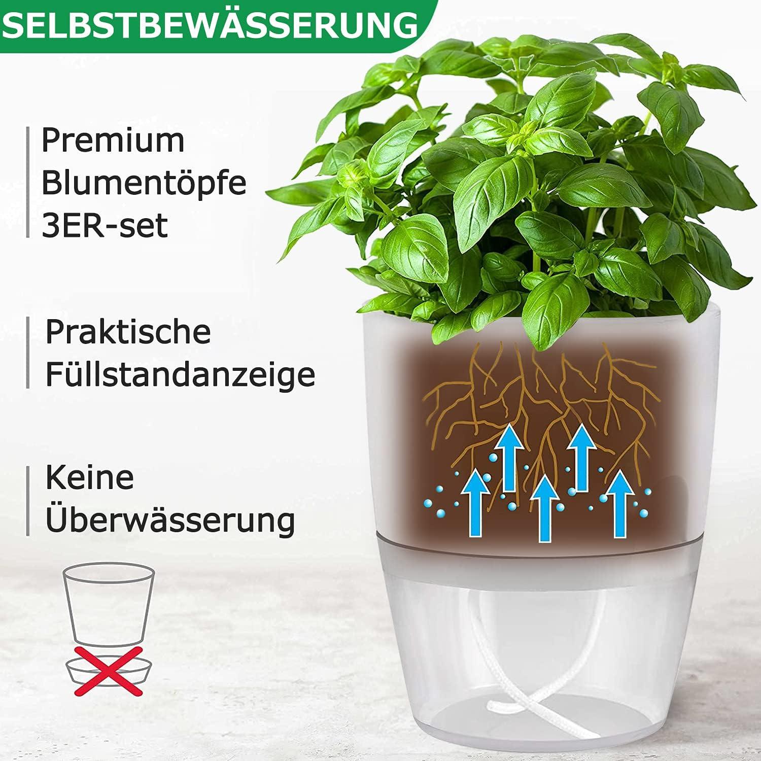 Selbstbewässernder Kräutertopf Set für die Küche - 3er Pack