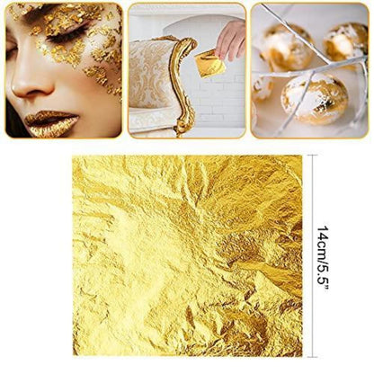 100 Blatt Blattgold Imitat mit Pinsel – Goldflocken für Basteln & Dekoration
