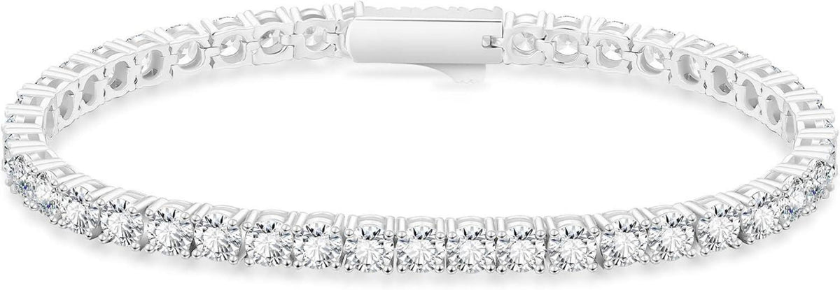 Tennisarmband Damen 14K Weißgold beschichtet Zirkonia Kristall 4mm