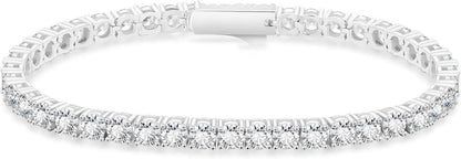 Tennisarmband Damen 14K Weißgold beschichtet Zirkonia Kristall 4mm