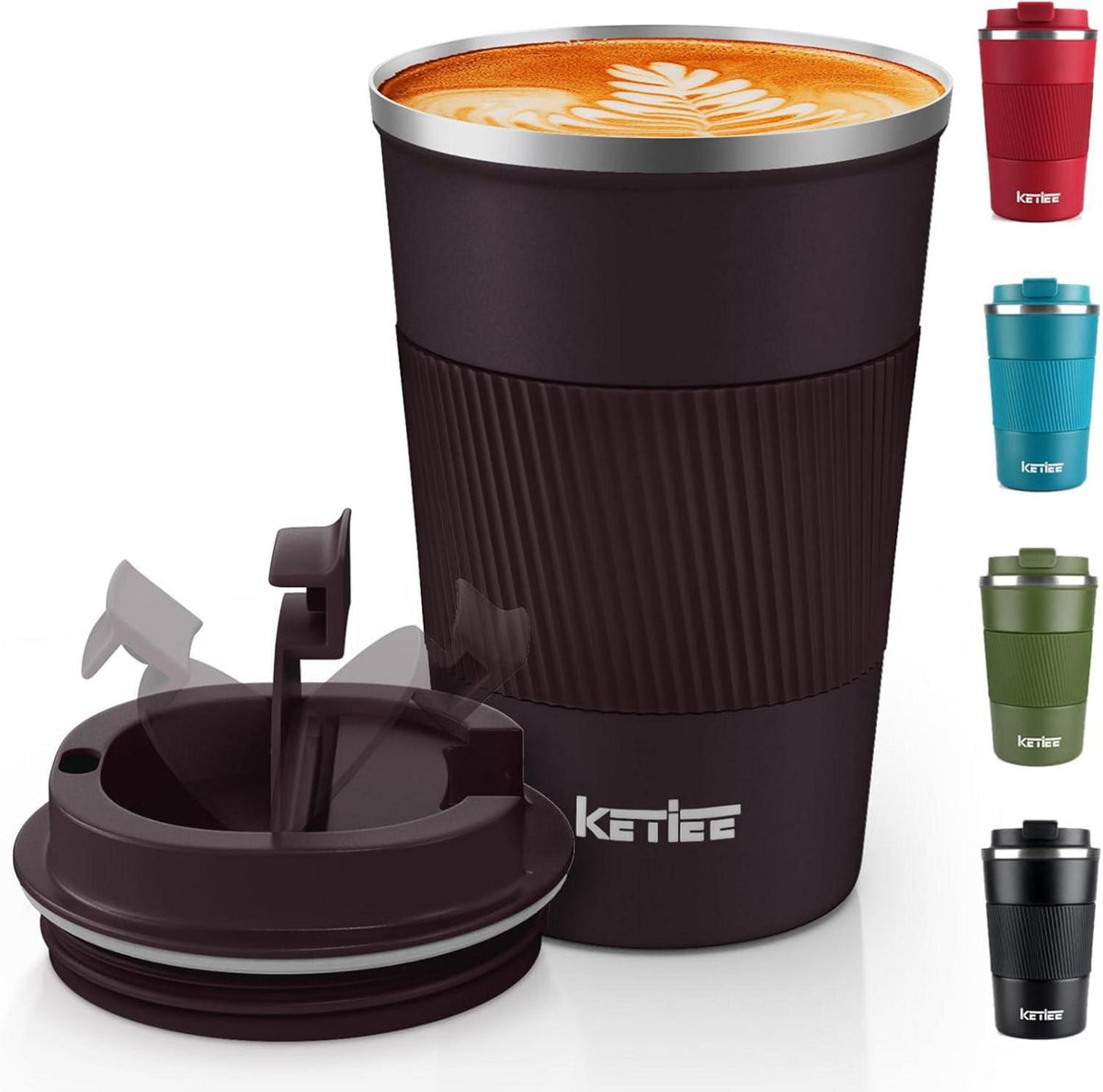 KETIEE Kaffeebecher to go 380ml Thermobecher Doppelwandig Braun