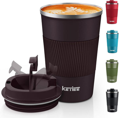 KETIEE Kaffeebecher to go 380ml Thermobecher Doppelwandig Braun