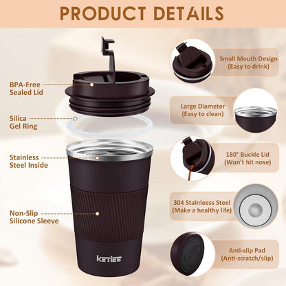 KETIEE Kaffeebecher to go 380ml Thermobecher Doppelwandig