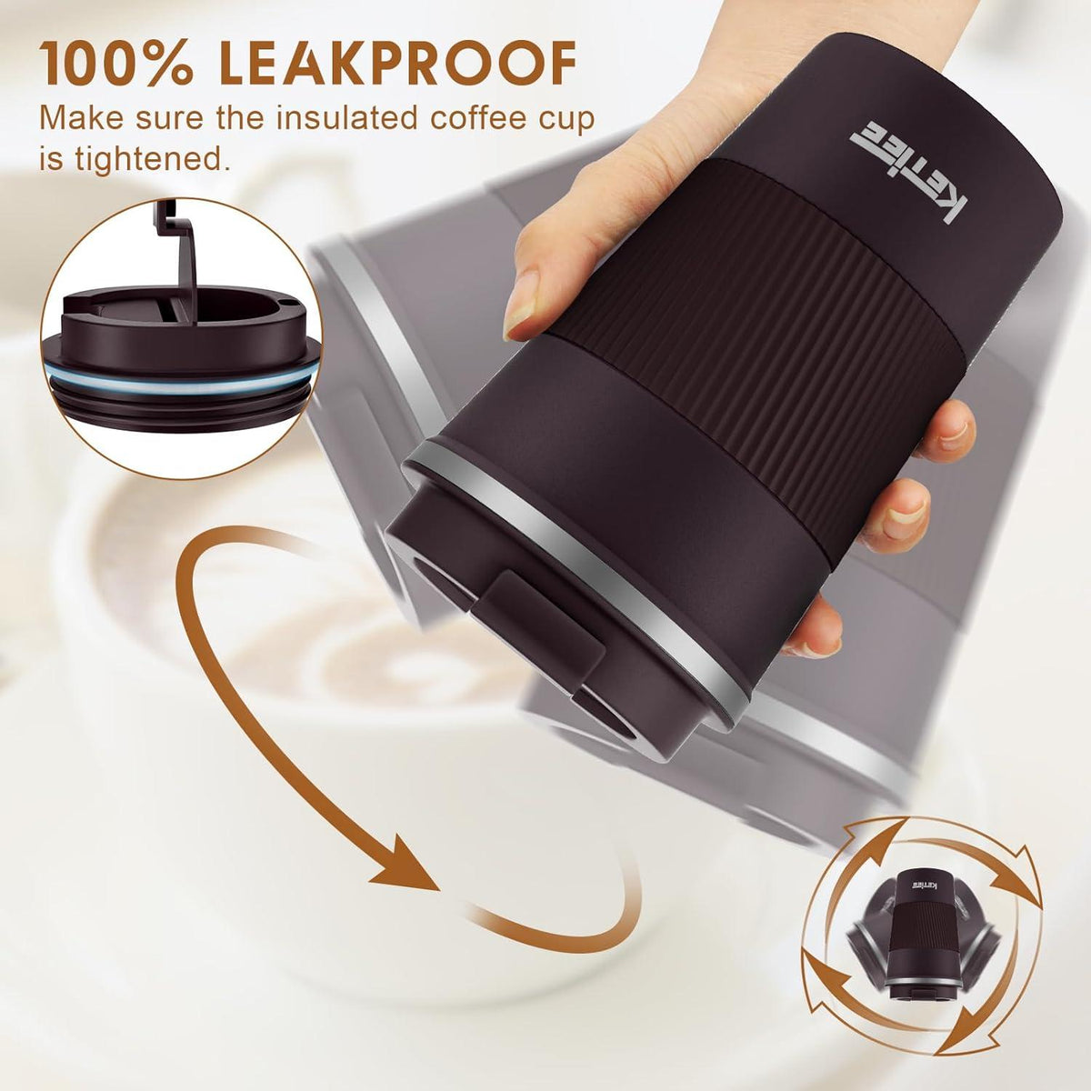 KETIEE Kaffeebecher to go 380ml Thermobecher Doppelwandig Braun