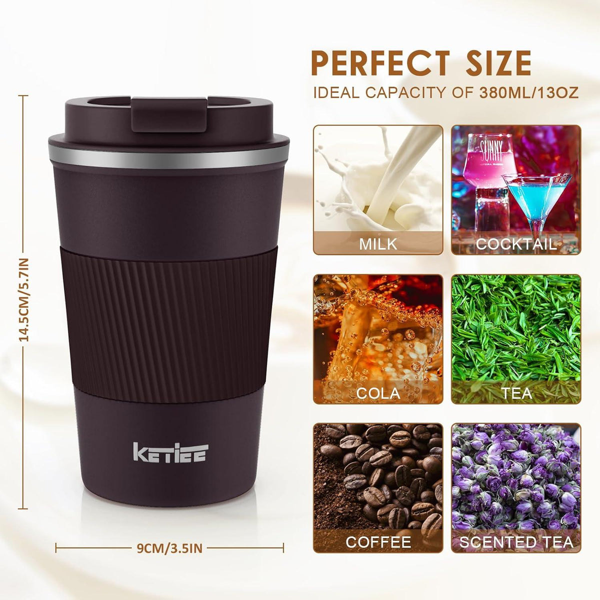 Kaffeebecher to go 380ml Thermobecher Doppelwandig Braun