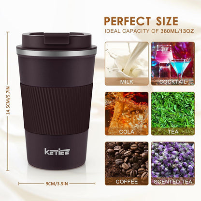 Kaffeebecher to go 380ml Thermobecher Doppelwandig Braun