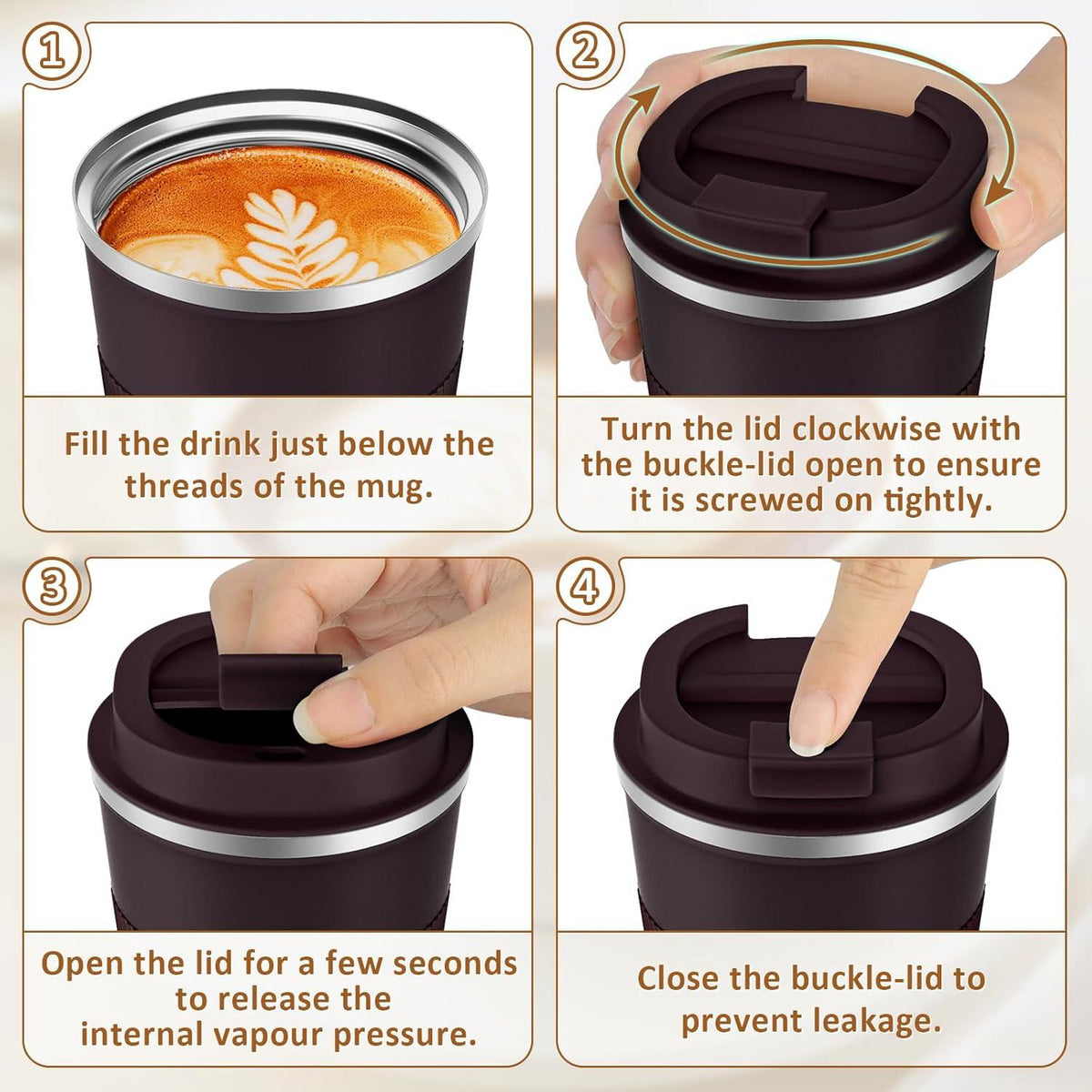 Thermobecher KETIEE Kaffee-to-go 380ml Braun Doppelwandig