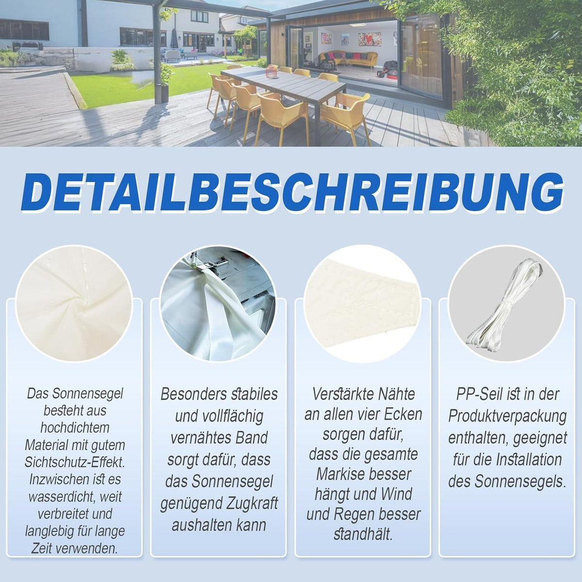 Wasserdichtes Sonnensegel 3x4m Creme mit UV-Schutz