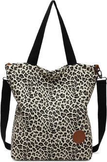 Canvas Schultertasche Damen Leopard Muster groß multifunktional