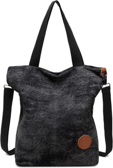 Damen Canvas Schultertasche groß multifunktional schwarz02