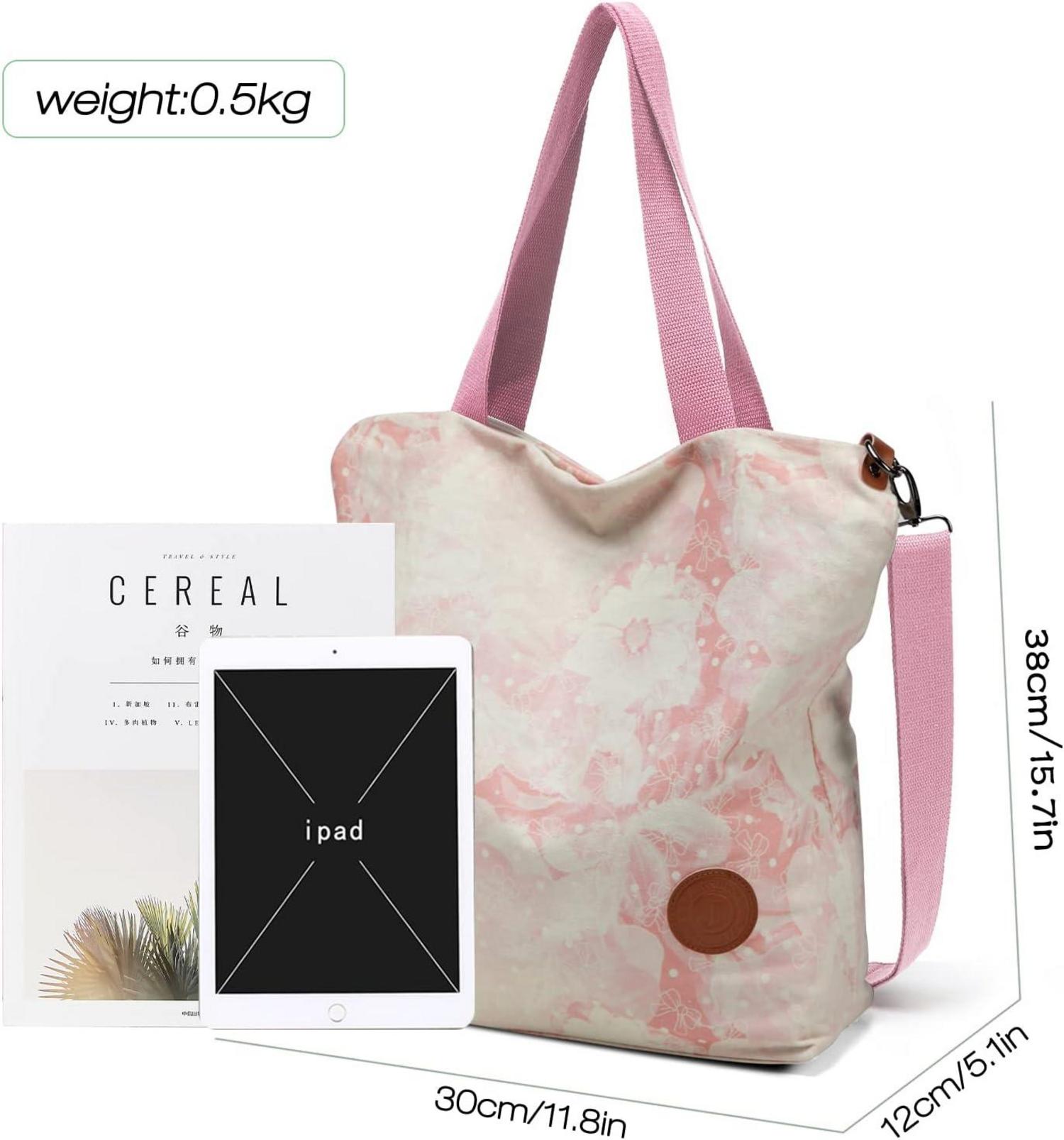 Damen Canvas Handtasche Schultertasche Multifunktional Pink Bogen