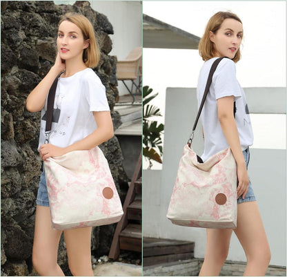 Canvas Schultertasche Damen Groß Multifunktional Pink Umhängetasche