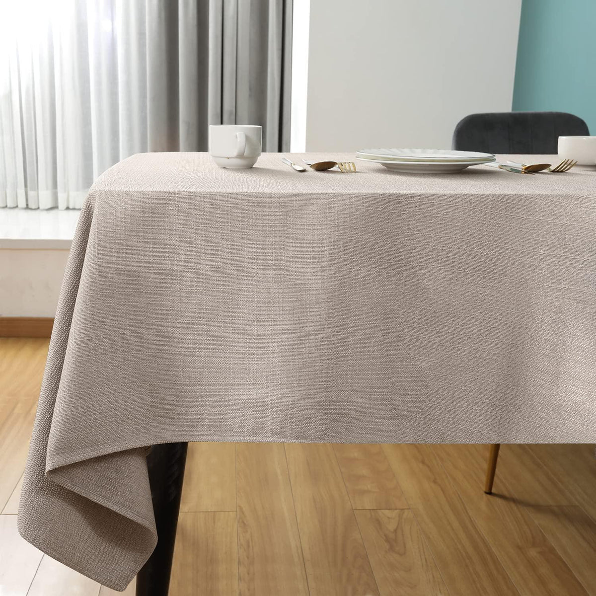 Leinen Tischdecke Beige – 145x300 cm Rechteckig & Abwaschbar