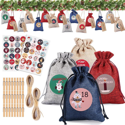 24 Adventskalender Stoffbeutel Jutesäckchen DIY Befüllen 48