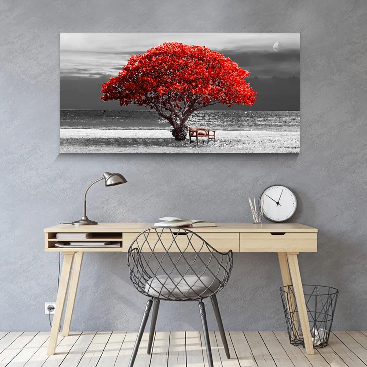 Moderne Rote Baum Leinwandbild 100x50cm Wohnzimmer Schlafzimmer Büro