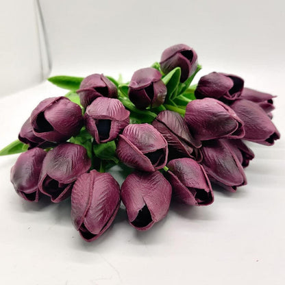 20er Set Künstliche Tulpen Hochzeitssträuße Blumen PU Deko Weinrot