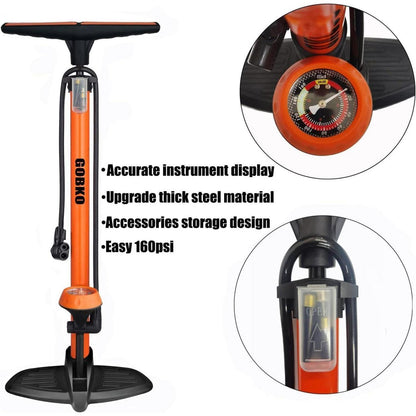 Hochdruck Fahrradpumpe mit Manometer für Rennrad MTB
