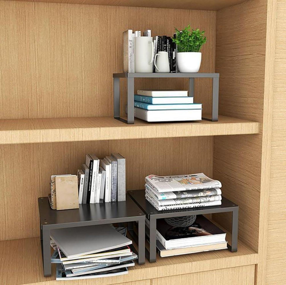 YunNasi Stapelbares Schrankregal Edelstahl Küche Badezimmer Organizer 2 Stk M