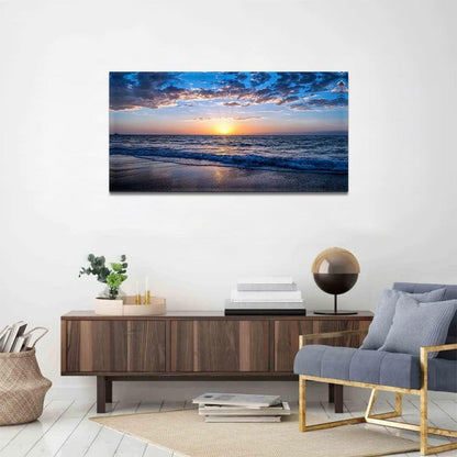 Leinwandbild Sonnenuntergang Strand Meer Landschaft Modern 100x50cm