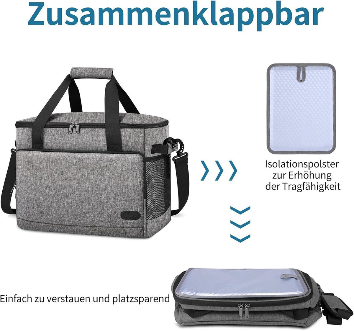 Kühltasche 30L Faltbar Thermotasche Wasserdicht Groß Picknick Lunchtasche