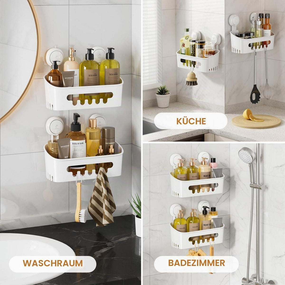 Duschablage ohne Bohren – 2 Etagen, Saugnapf, Ecke