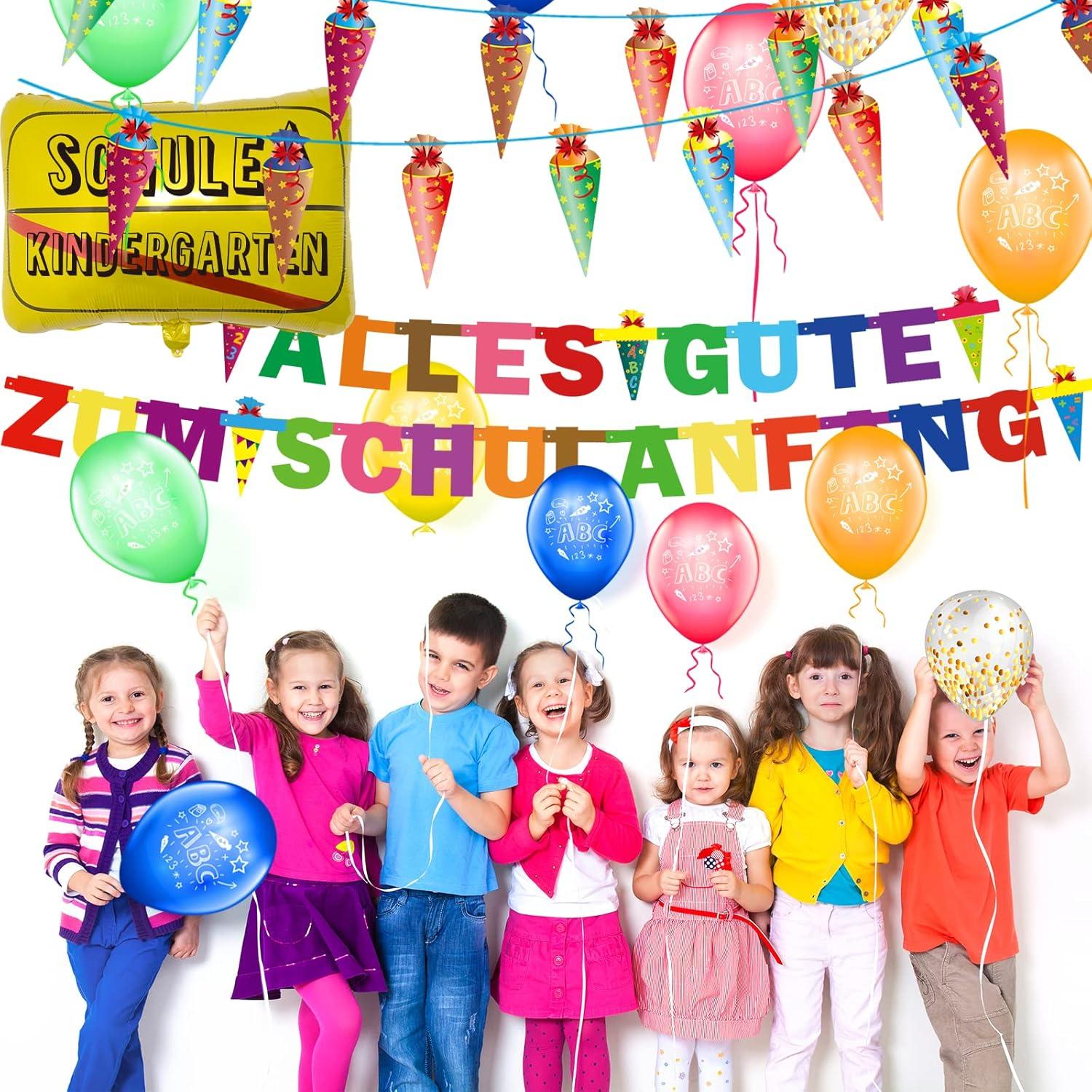 Einschulung Deko Set Girlande Zuckertüten Banner Luftballon Konfetti