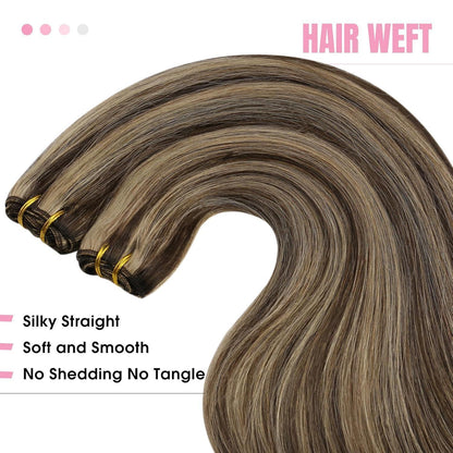 Echthaar Tressen Dunkelbraun 40cm - Invisible Weft Extensions