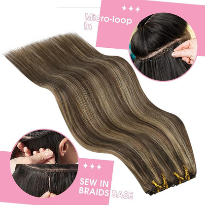 Echthaar Tressen Dunkelbraun 40cm - Invisible Weft Extensions