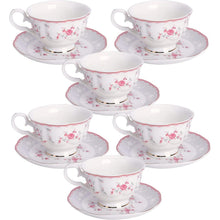 Tassen- & Untertassenset Rosa Rose Vintage Porzellan 6er Set 150ml