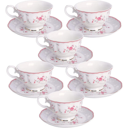 Tassen- & Untertassenset Rosa Rose Vintage Porzellan 6er Set 150ml