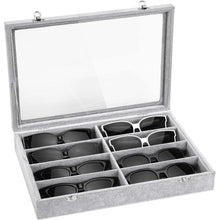 Brillen Organizer mit 8 Fächern, Samt, stapelbar, Grau