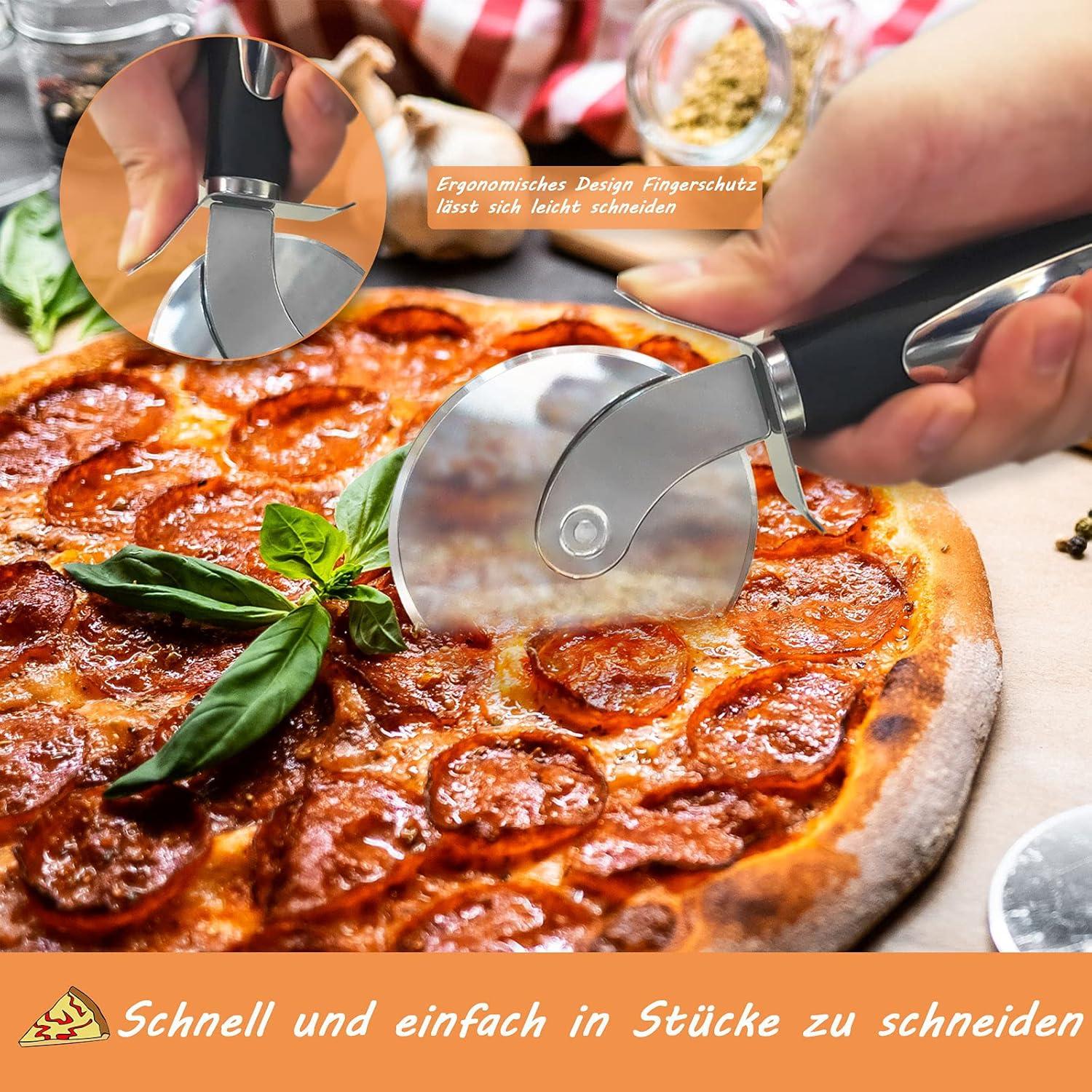 Pizzaroller Edelstahl Hochwertiger Cutter Schwarz Fingerschutz