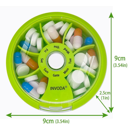 7-teilige Pillendose – Tragbar & Drehbar für Vitamine & Co. (4er Set)