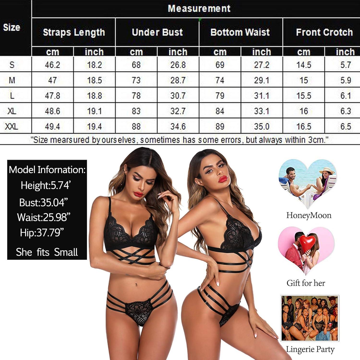 Avidlove Spitzen Dessous Set BH und Höschens Schwarz S