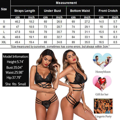 Avidlove Spitzen Dessous Set BH und Höschens Schwarz S