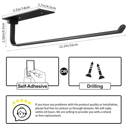 Schwarzer Küchenrollenhalter ohne Bohren 31cm Selbstklebend Wandhalterung