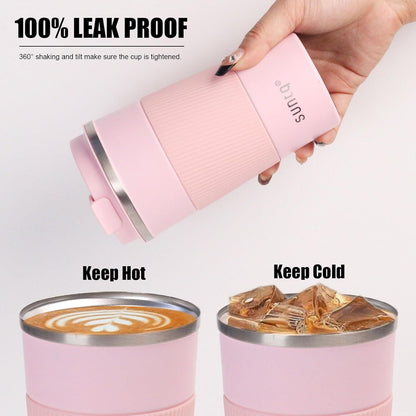 SUNTQ Kaffeebecher to go Thermo 510ml Edelstahl isoliert mit deckel Rose