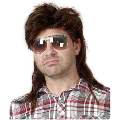 Braune Vokuhila Mullet Perücke Herren Lang Synthetisch für Cosplay