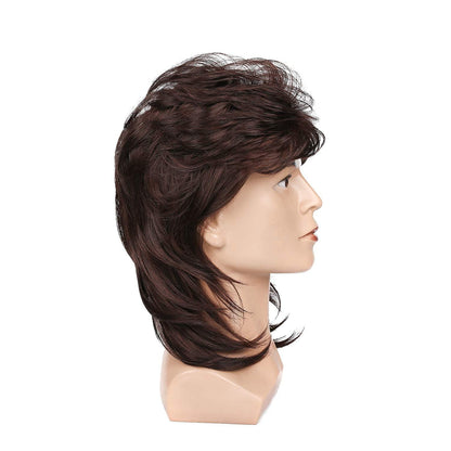 Braune Vokuhila Mullet Perücke Herren Lang Synthetisch für Cosplay