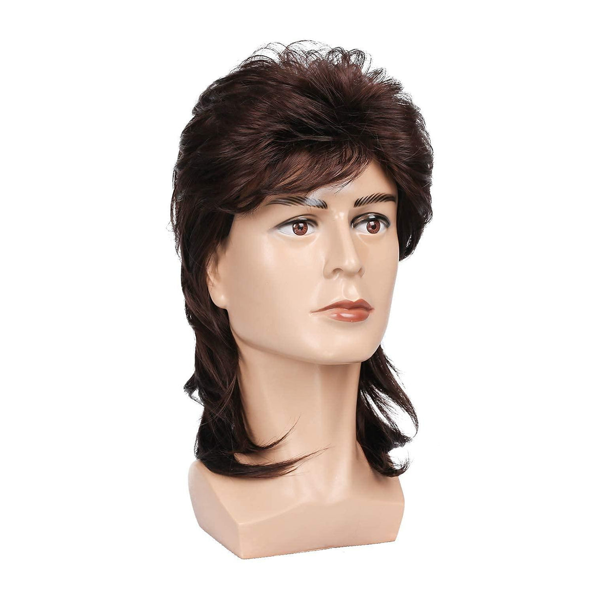 Braune Herren Perücke Vokuhila Mullet 80er Cosplay Halloween Party