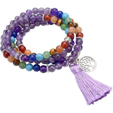 7 Chakra Edelstein Mala Kette mit Amethyst Anhänger