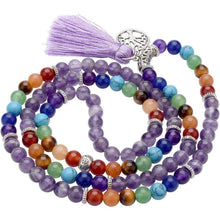 7 Chakra Edelstein Mala Kette mit Amethyst Anhänger