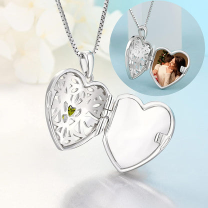 Herz Foto Medaillon Halskette Schutzengel Kette Damen 925 Sterling Silber Zirkonia August Peridot