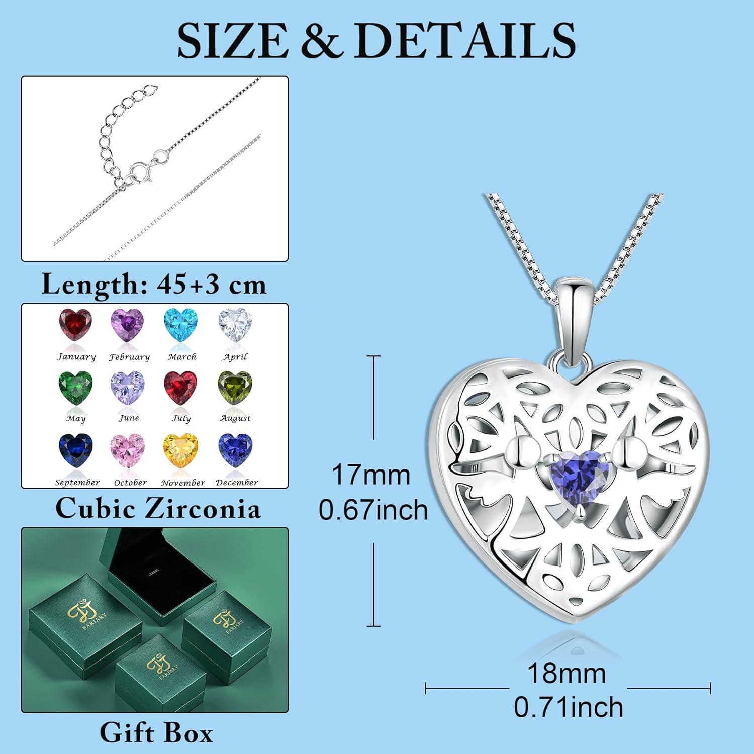 Sterling Silber Herz Medaillon Halskette mit Schutzengel Zirkonia 12 Dezember