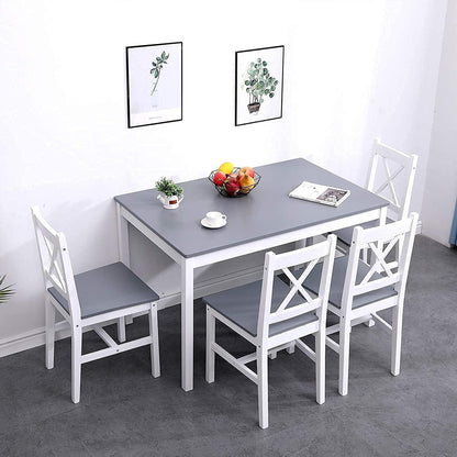 Grauer Esstisch Set mit 4 Holzstühlen – Modernes Esszimmer Set